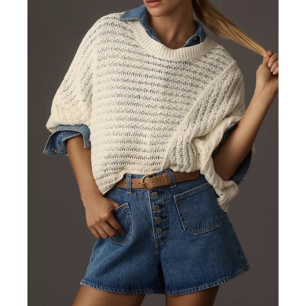 Anthropologie Ivory Textured Crew Neck Sweater